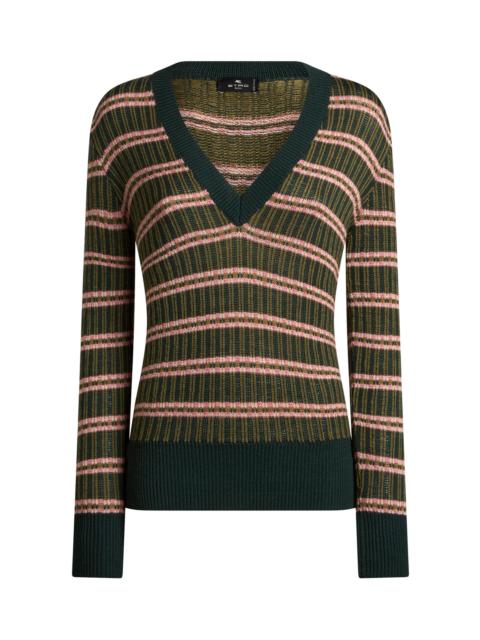 Etro Striped Wool-Blend Knit Top green