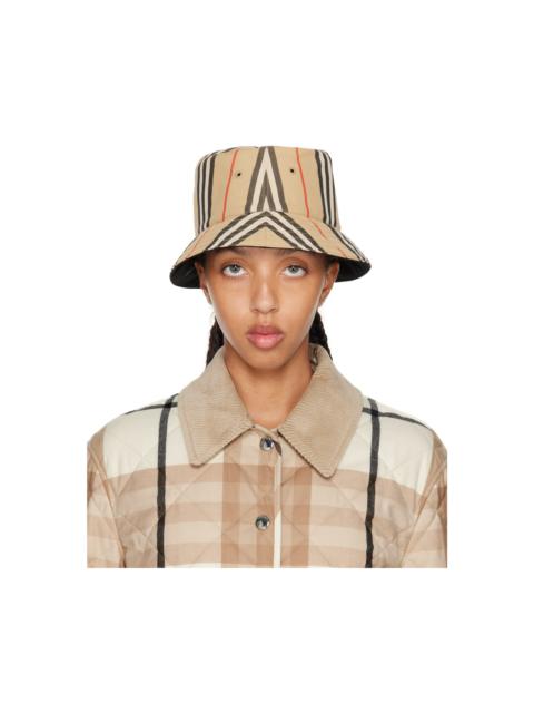 Beige Icon Stripe Reversible Bucket Hat