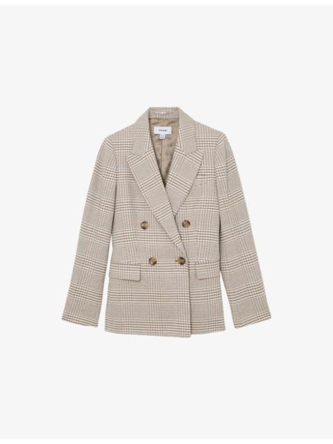 REISS Maxwell Checked Double-Breasted Cotton-Blend Blazer