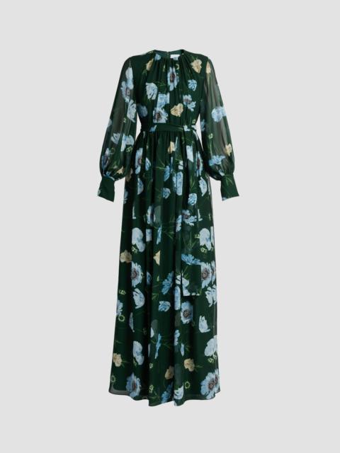 Erdem FLORAL SILK VOILE LONG SLEEVE GOWN