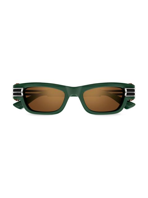 Bottega Veneta Men's Bolt 50MM Rectangular Sunglasses - Dark Green Orange