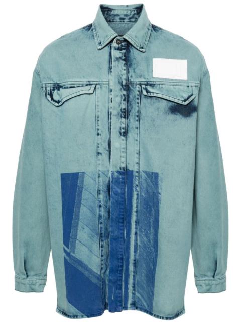 abstract-print denim shirt