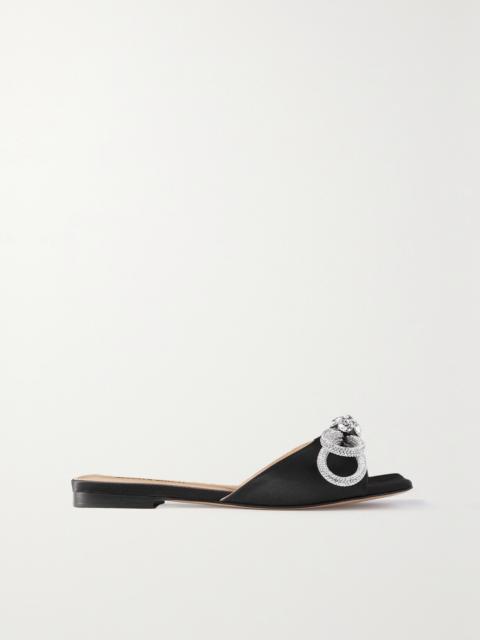 MACH & MACH Double Bow Crystal-embellished Satin Slides