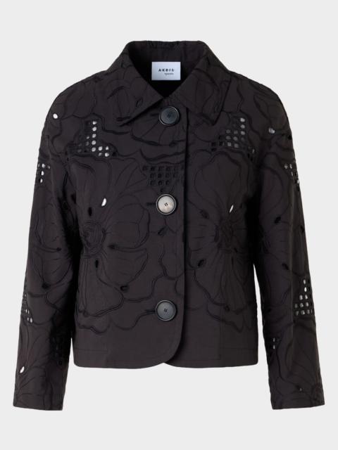 AKRIS Flower Eyelet Jacket in Cotton Poplin