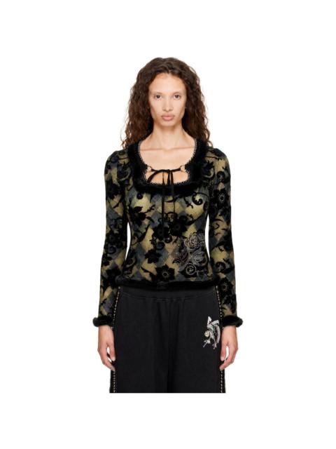 Chopova Lowena Black & Green Dew Sweeper Mesh Blouse