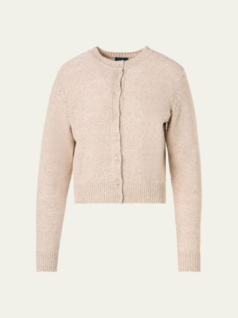 AKRIS Linen-Cotton Micro Sequin Knit Cardigan Sweater