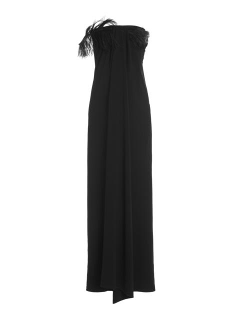 16ARLINGTON Mirai Feather-Trimmed Crepe Gown black