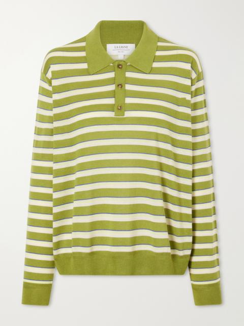 LA LIGNE Ben Striped Silk, Wool And Cashmere-blend Polo Sweater