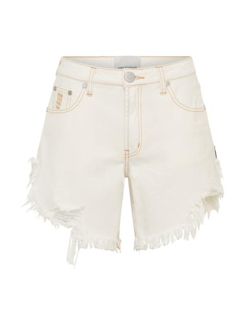 ONE TEASPOON Frankies High Waist Long Length Denim Shorts - White Beauty