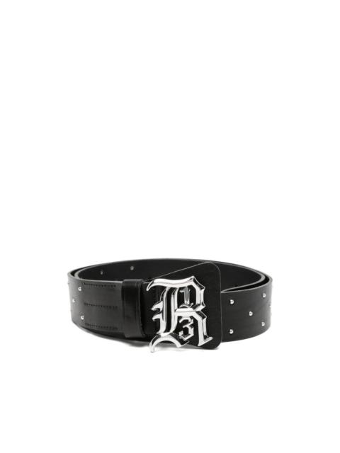 R13 studded logo-buckle belt