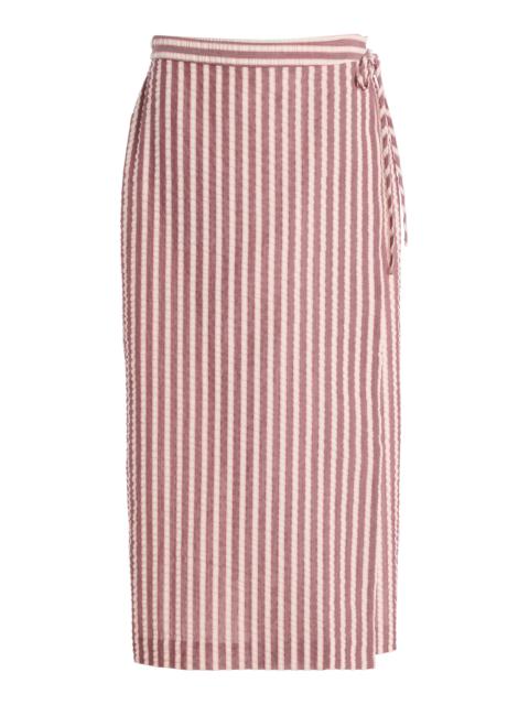 SIMKHAI Monty Striped Cotton-Blend Midi Wrap Skirt pink