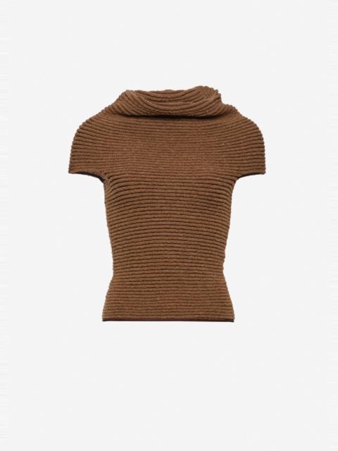 MAGDA BUTRYM Ribbed cowl-neck knit top in camel