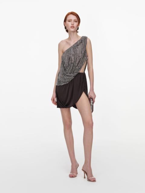 self-portrait Rhinestone One Shoulder Drape Mini Dress