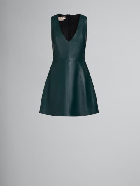 GREEN LEATHER DRESS WITH V-NECK