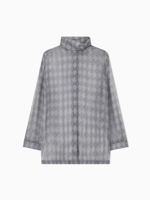 GIORGIO ARMANI SILK CHIFFON TURTLENECK BLOUSE WITH ARGYLE PRINT