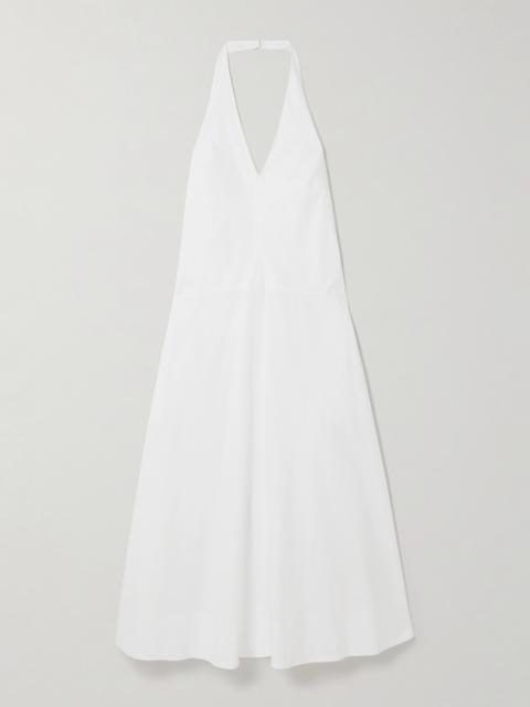 ST. AGNI Crinkled Cotton-blend Poplin Halterneck Maxi Dress