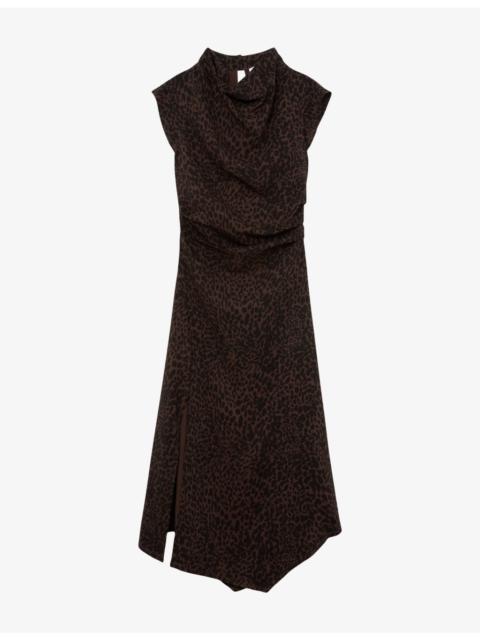 REISS Harlie Leopard-Print Stretch-Woven Midi Dress