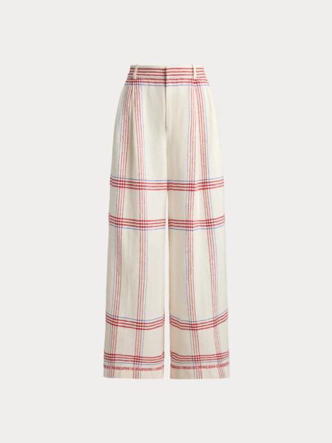 Polo Ralph Lauren Plaid Linen Wide-Leg Cropped Pant