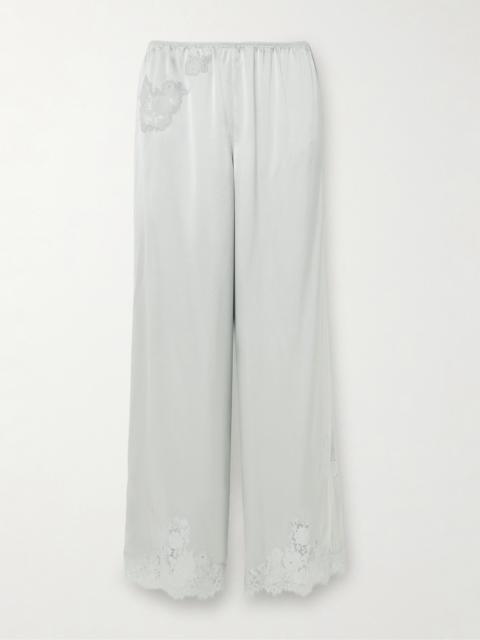 DÔEN Lavon Lace-trimmed Silk-satin Wide-leg Pants