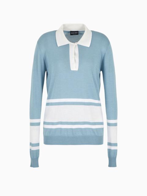 GIORGIO ARMANI Long-sleeved cashmere and silk polo shirt