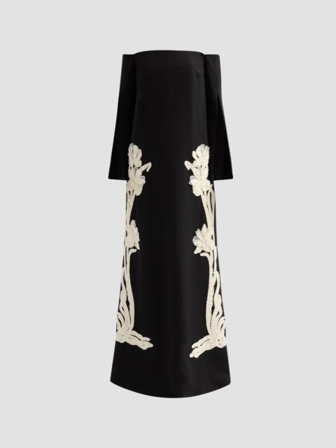 LELA ROSE Women's Floral Organza Embroidered Crepe Gown - Black Cream