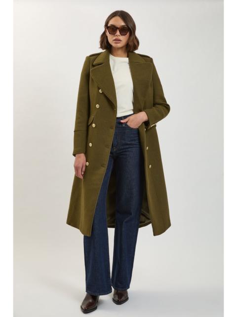 KAREN MILLEN Wool Double Breasted Military Tailored Midi Coat