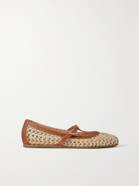 ANCIENT GREEK SANDALS Aerati Leather-trimmed Woven Raffia Ballet Flats