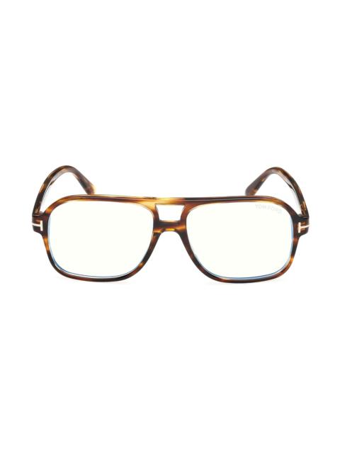 TOM FORD Men's Navigator 58MM Blue Block Glasses - Shiny Striped Brown Havana