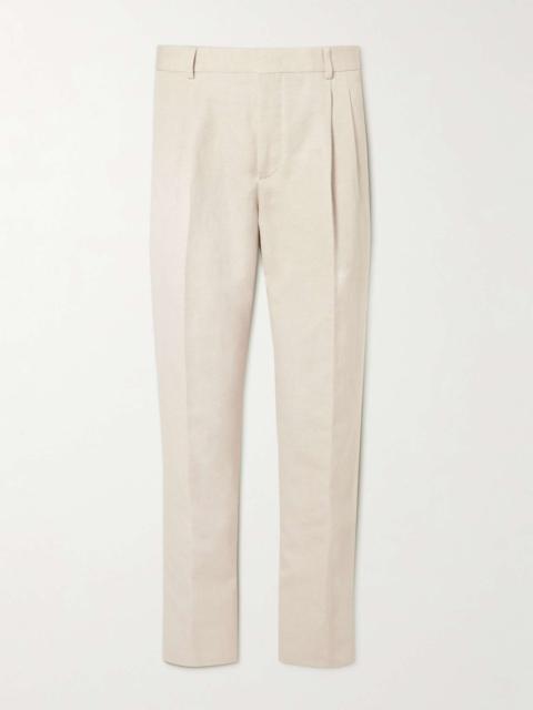 Pleated Straight-Leg Cotton and Linen-Blend Trousers