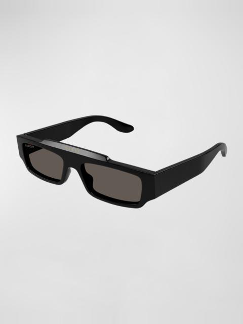 Men's Rectangle Acetate Sunglasses with Raised Logo