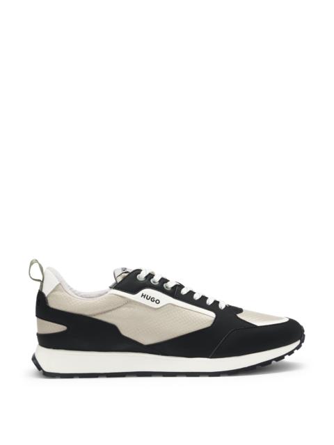 HUGO MIXED-MATERIAL TRAINERS WITH RIPSTOP AND FAUX LEATHER