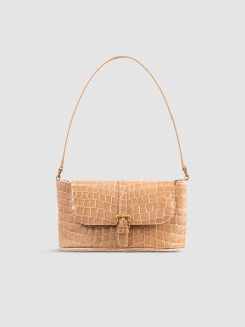 BY FAR Miranda Baguette Light Tan Croco Embossed Leather Shoulder Bag