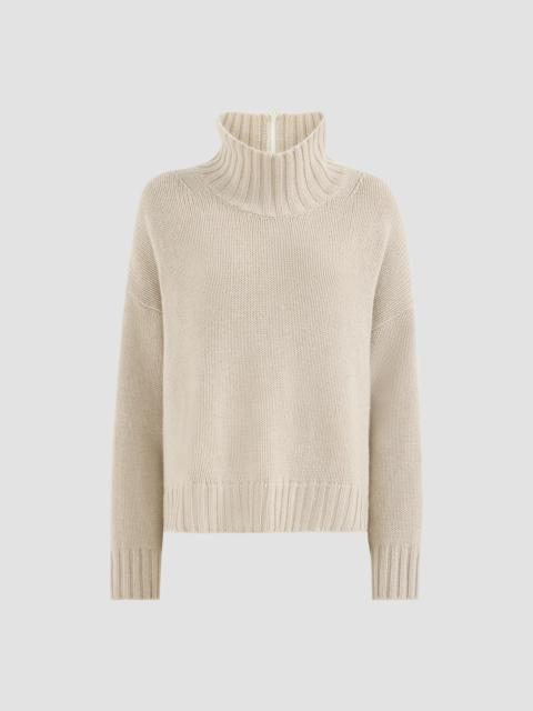 Brunello Cucinelli Women's Cashmere Turtleneck Sweater with Shiny Zipper - Buff