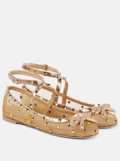 Rockstud embellished mesh ballet flats