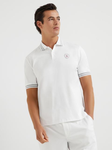 Brunello Cucinelli Cotton jersey polo shirt with striped collar and logo