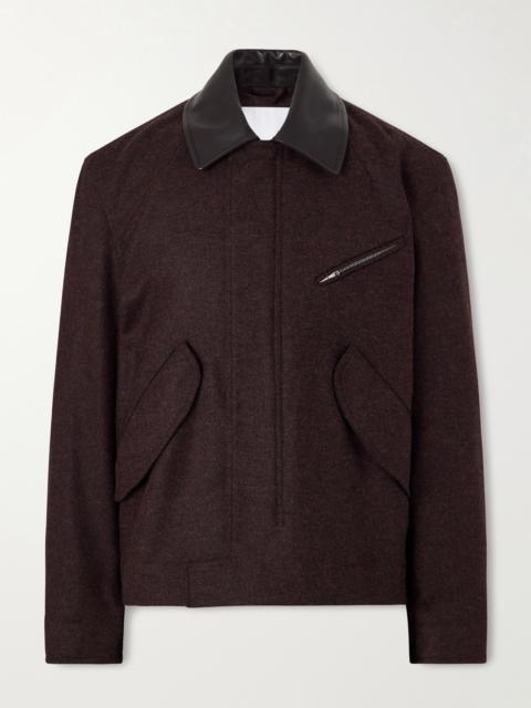 sage NATION Painter Leather-Trimmed Wool-Twill Blouson Jacket