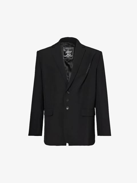 Pinched logo-embroidered wool blazer