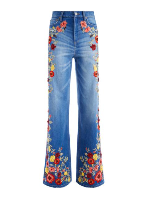 Alice + Olivia GORGEOUS EMBROIDERED WIDE LEG JEANS