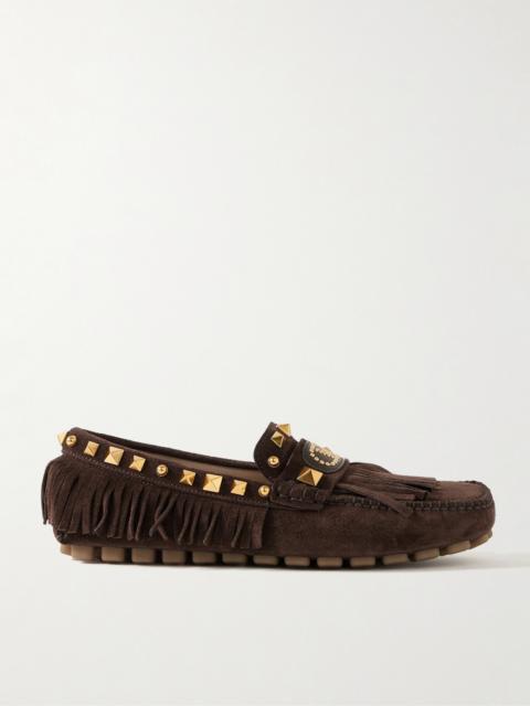 Valentino Plaster Caster Fringed Studded Suede Loafers