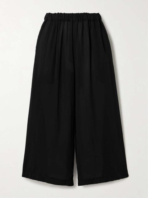 Comme des Garçons Comme des Garçons Cropped crepe de chine wide-leg pants Black