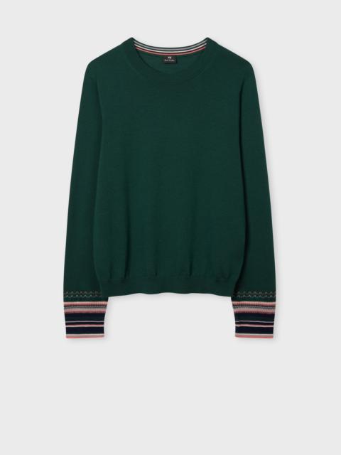 Paul Smith Women's Dark Green Merino Wool Stripe Cuff Sweater
