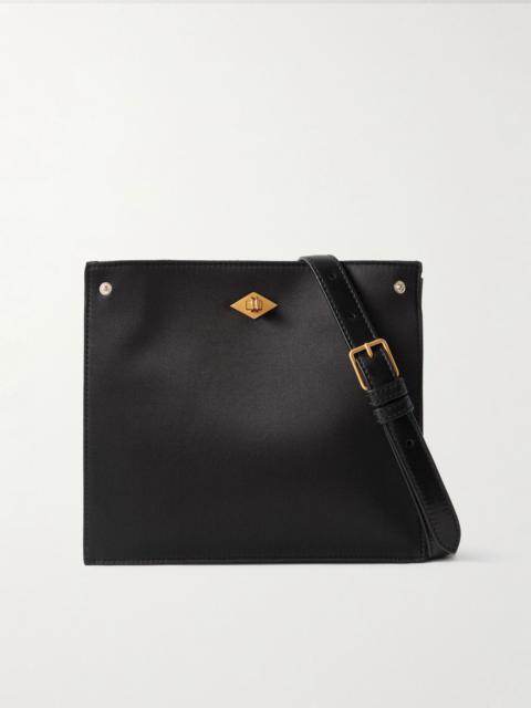 MÉTIER Stowaway leather-trimmed satin shoulder bag Black