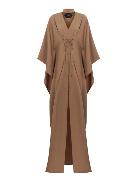 Taller Marmo Sierra Fringed Crepe Cady Caftan Dress tan