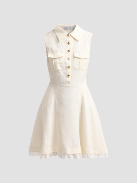 self-portrait Women's Linen Sleeveless Mini Shirtdress - Cream