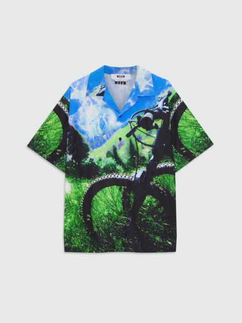 MSGM Multicolor cotton printed short-sleeve bowling shirt