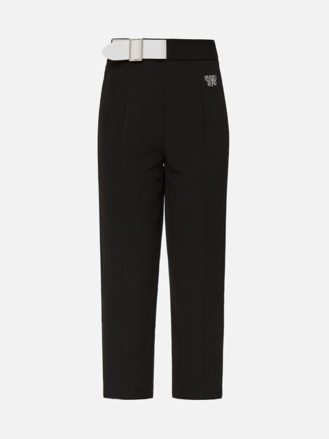 EVISU Partial Leather Buckle Belt Cropped Straight Fit Pants