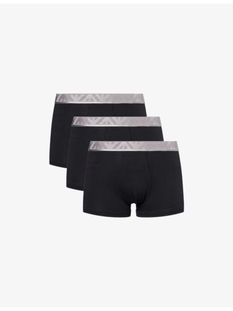 EMPORIO ARMANI Branded Mid-Rise Pack Of Three Stretch-Cotton Trunks