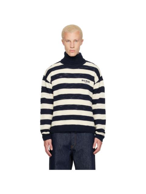 Balmain Navy & Off-White Mariniere Vintage Wool Turtleneck