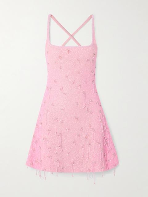 CLIO PEPPIATT Embellished Stretch-mesh Mini Dress