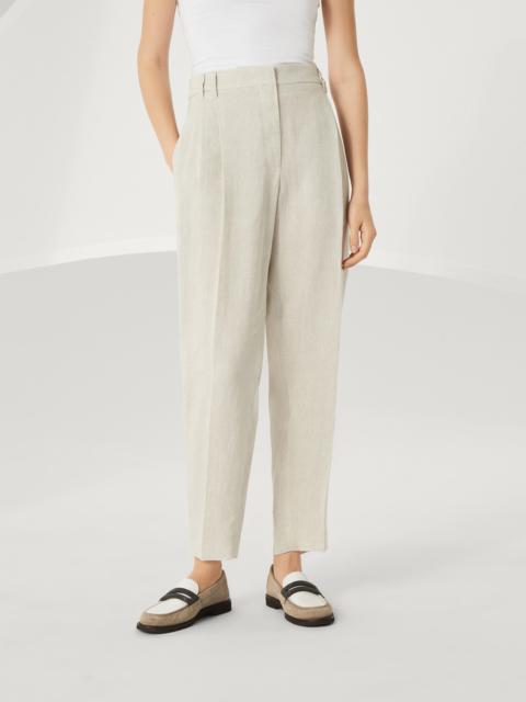 Brunello Cucinelli Linen sparkling canvas slouchy trousers with monili